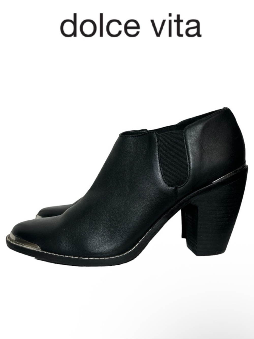 DOLCE VITA CARLIN BLACK LEATHER METAL TOE WESTERN CHELSEA ANKLE BOOTS SIZE 10